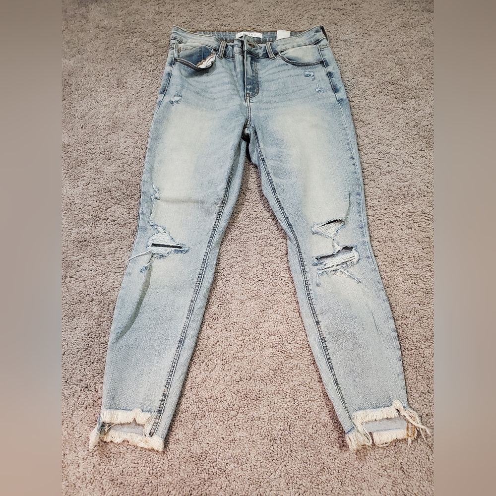 Eunina Light Blue Distressed Skinny Cropped Jeans
